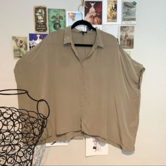 EILEEN FISHER 100% SILK LAGENLOOK BOXY OVERSIZED COLLARED BUTTON DOWN BLOUSE M - Picture 4 of 9
